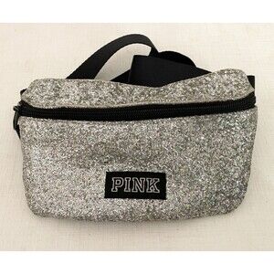 Victoria's Secret PINK Waist Bag Fanny Pack Adjustable Silver Glitter Swift